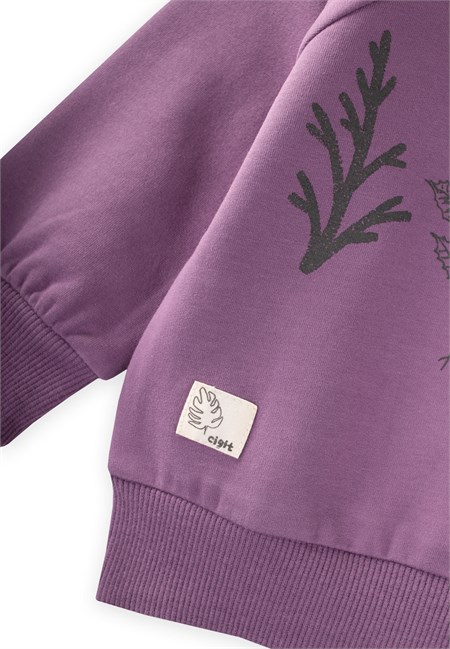 Ağaç Baskılı Sweatshirt 1-7 Yaş Mor