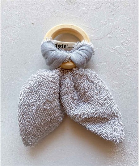 Ahşap Müslin Bebek Diş Kaşıyıcı Gri