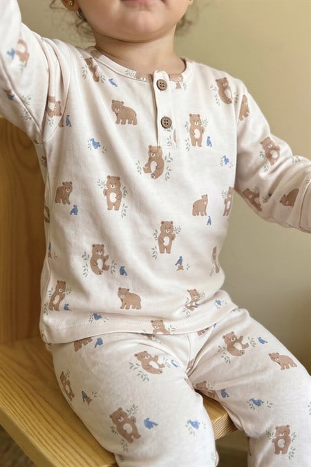 Animal Desenli Pijama Takım 1-5 Yaş EKRU