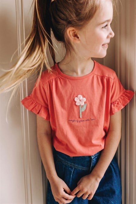 Aplikeli T-Shirt 2-8 Yaş Mercan