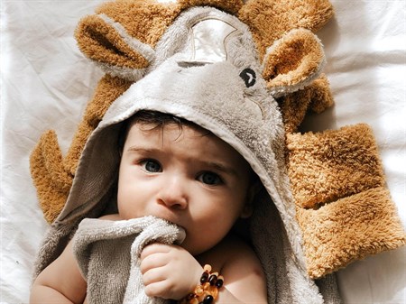 Aslan Figürlü Bebek Havlu 75x75 cm Gri