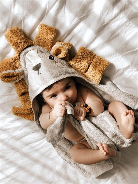 Aslan Figürlü Bebek Havlu 75x75 cm Gri