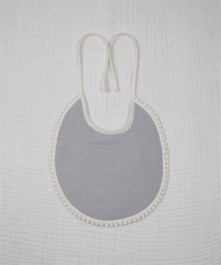 Bağlamalı Ponponlu Mama Önlüğü 25 cm Muslın Grı - Havlu Grı
