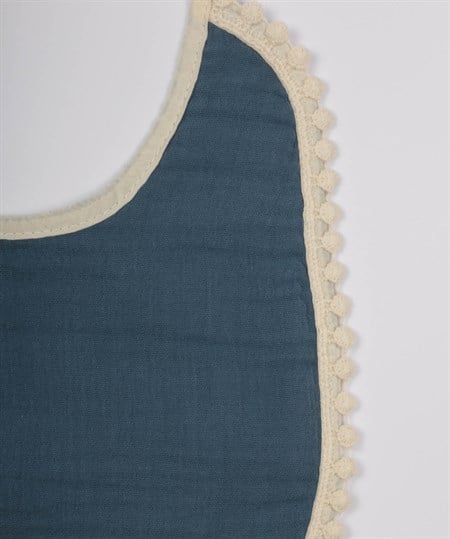 Bağlamalı Ponponlu Müslin Mama Önlüğü 25 cm İndigo Mavi