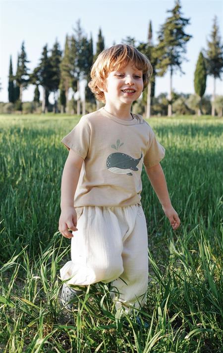 Balina Baskılı T-Shırt Takım 1-5 Yaş Bej