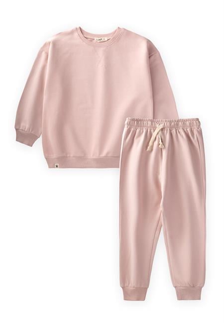 Basic Karyoka Detaylı Sweatshirt Takım 3-8 Yaş Pudra Pembe