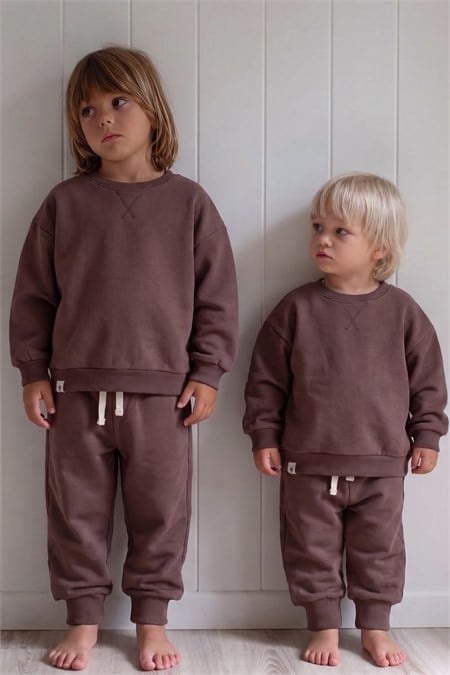 Basic Karyoka Detaylı Sweatshirt Takım 3-8 Yaş Mürdüm