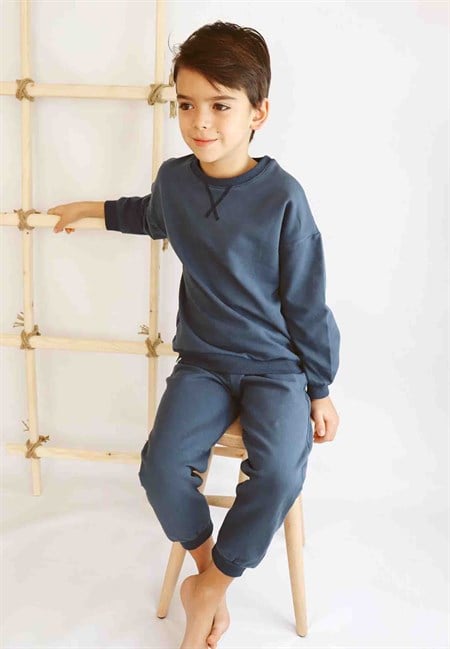 Basıc Karyoka Detaylı Sweatshirt Takım 3-8 Yaş lacivert
