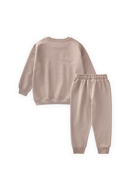 Basic Karyoka Detaylı Sweatshirt Takım 3-8 Yaş Bej