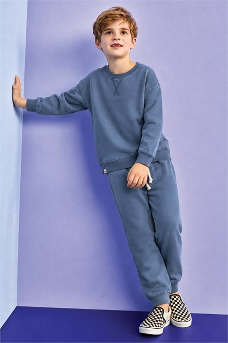 Basıc Karyoka Detaylı Sweatshirt Takım 3-8 Yaş indigo mavi