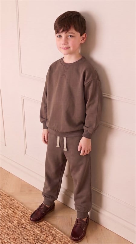 Basic Karyoka Detaylı Sweatshirt Takım 3-8 Yaş Vizon