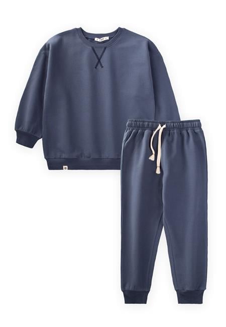 Basıc Karyoka Detaylı Sweatshirt Takım 3-8 Yaş lacivert