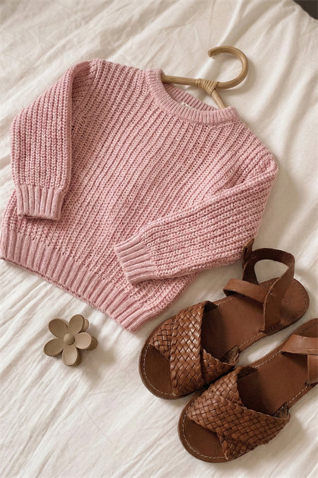 Bisiklet Yaka Selanik Triko Kazak 2-8 Yaş Pudra Pembe