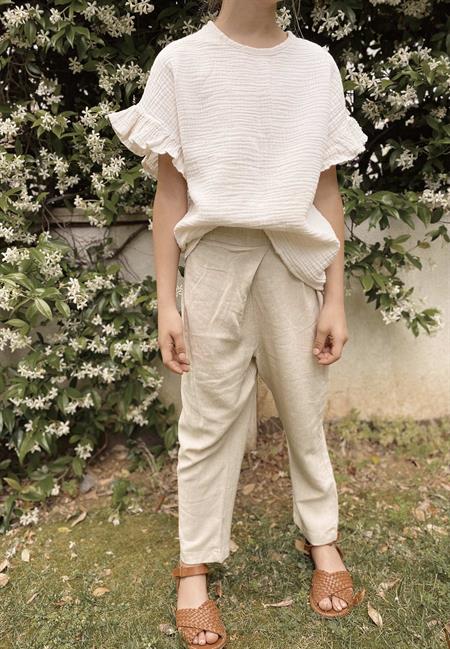 Çapraz Pileli Keten Pantolon 2-7 Yaş Naturel