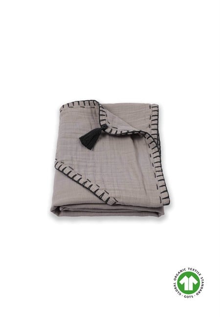 Çift Kat El İşi Organik Müslin Üçgen Havlu (Yıkanmıştır) 75X75 cm Gri
