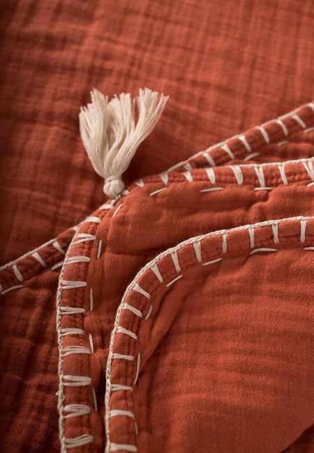 Çift Kat El İşi Müslin Üçgen Havlu (Yıkanmıştır) 75X75 cm RUST