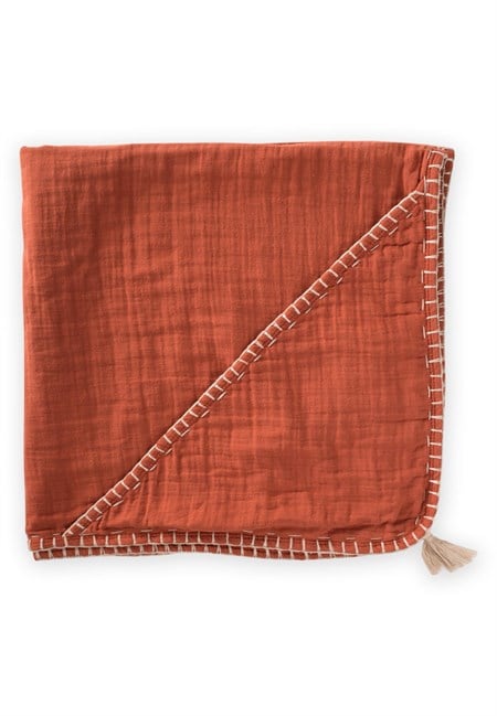 Çift Kat El İşi Müslin Üçgen Havlu (Yıkanmıştır) 75X75 cm RUST