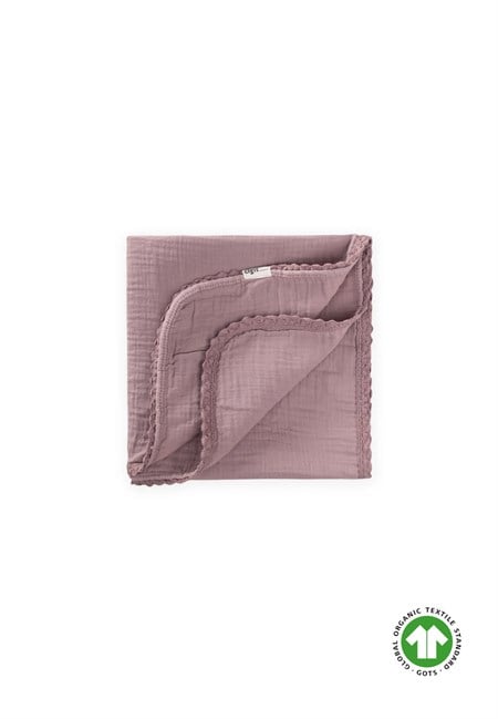 Çiftkat Ponpon Şeritli Müslin Bebek Battaniyesi100X100 cm +/- 3 cm Bakır