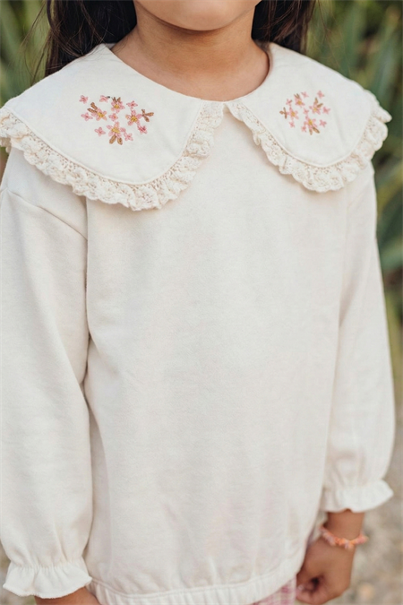 Dantel Yakalı Vintage Kadife Üst 2-8 Yaş BEYAZ