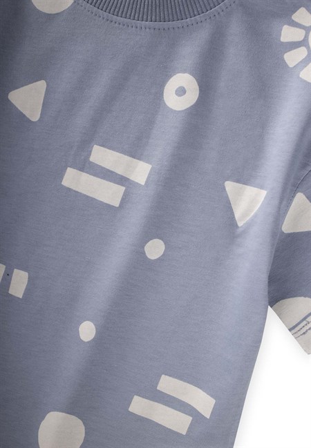 Desenli Kaprili T-Shirt Takım 2-12 Yaş Mavi