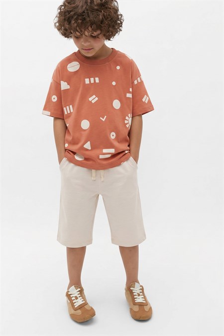 Desenli Kaprili T-Shirt Takım 2-12 Yaş Oranj