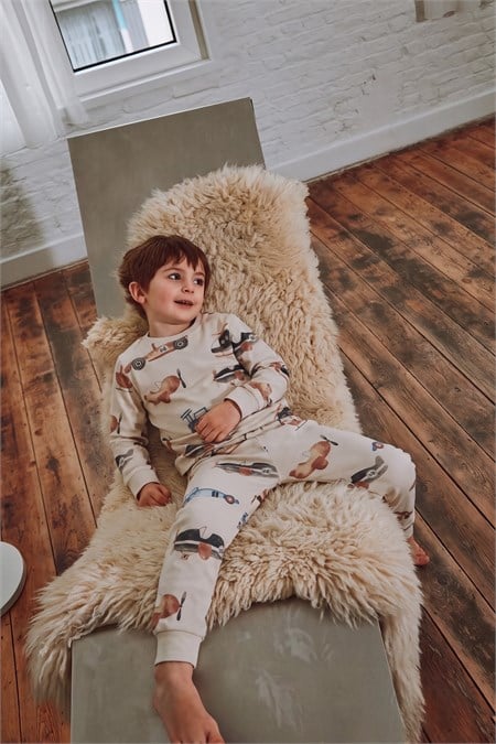 Desenli Pijama Takımı 2-8 Yaş Ekru Uçak Desen
