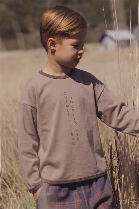 Geniş Kesim Mevsimlik Uzun Kollu T-Shirt 2-8 Yaş S VİZON