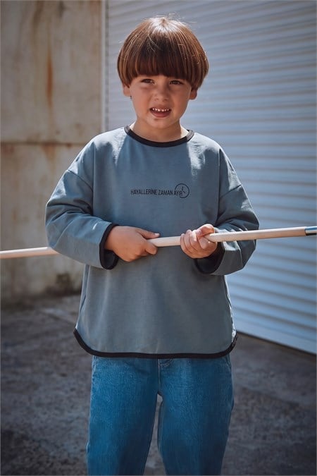 Geniş Kesim Mevsimlik Uzun Kollu T-Shirt 2-8 Yaş Çağla Yeşili