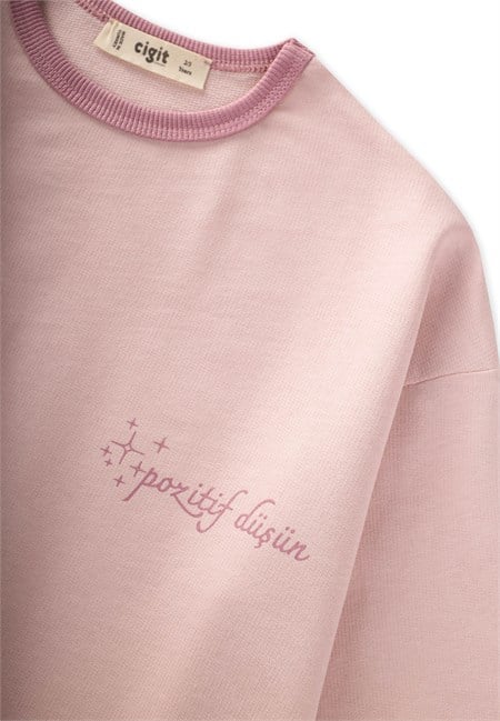 Geniş Kesim Mevsimlik Uzun Kollu T-Shirt 2-8 Yaş PUDRA PEMBE