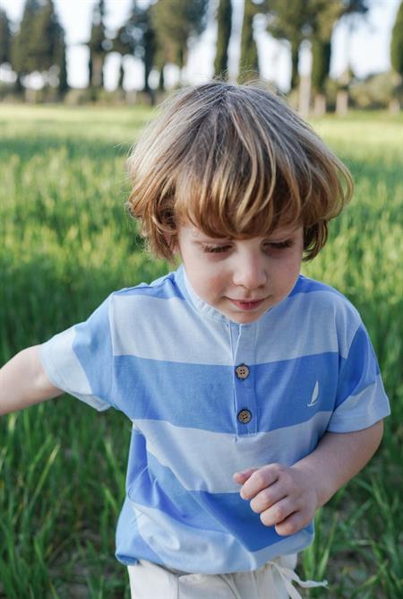 Hakim Yaka Çizgili T-Shırt 1-10 Yaş Mavi
