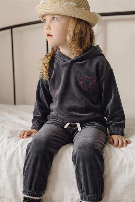 Kapşonlu Kadife Sweatshirt Takım 2-8 Yaş Siyah