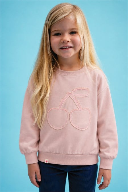 İnce Mevsimlik Sweatshirt 1-7 Yaş Pudra Pembe