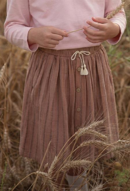 Organik Müslin Etek 2-8 Yaş Kahve Çift Çizgili