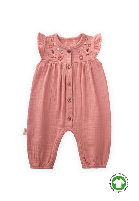 Organik Nakışlı Müslin Tulum 0-3 Yaş Yavruağzı