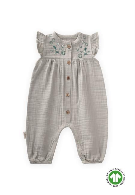 Organik Nakışlı Müslin Tulum 0-3 Yaş Su Yeşil