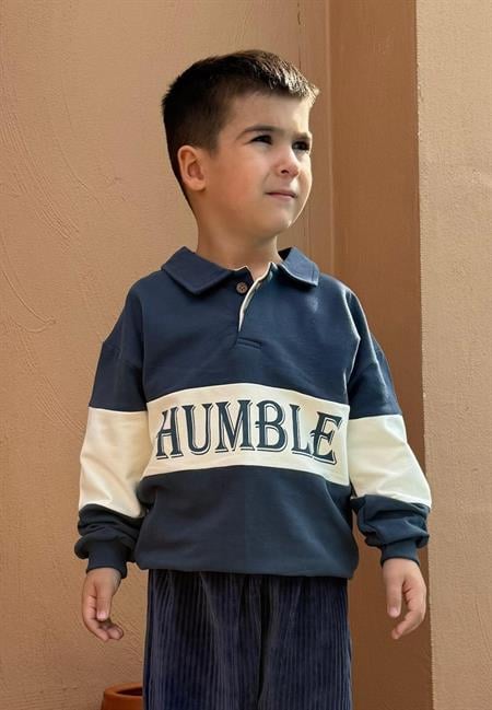 Polo Yaka Baskılı Sweatshirt 4-12 Yaş Lacivert