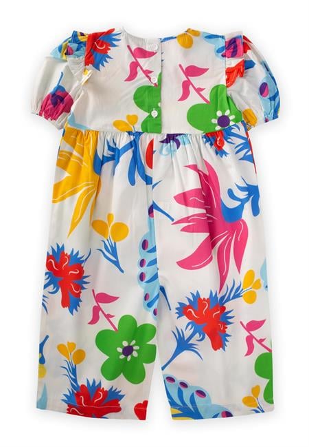 Poplin Tulum 2-7 Yaş Ekru Desenli