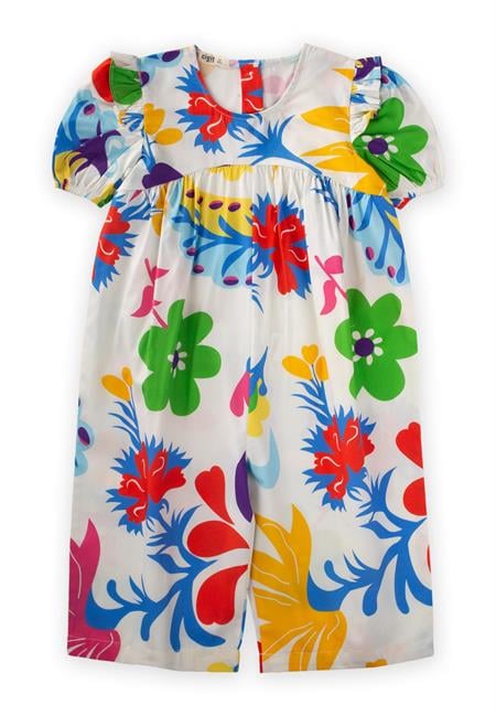 Poplin Tulum 2-7 Yaş Ekru Desenli