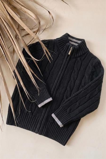 Saç Örgü Triko Hırka 2-11 Yaş Siyah