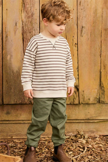 Çizgili Karyoka Detaylı Mevsimlik Sweatshırt  2-12 Yaş VİZON