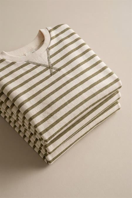 Çizgili Karyoka Detaylı Mevsimlik Sweatshirt  2-12 Yaş Olive