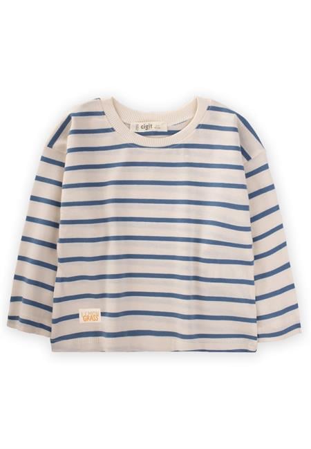 Çizgili Mevsimlik T-Shırt 1-10 Yaş İndigo Mavi