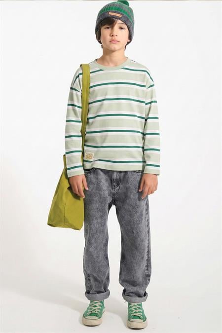 Çizgili Mevsimlik T-Shırt 1-10 Yaş MİNT HAKİ ÇİZGİLİ