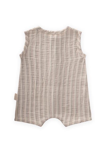 Çizgili Müslin Tulum 0-3 Yaş Bej Çizgili