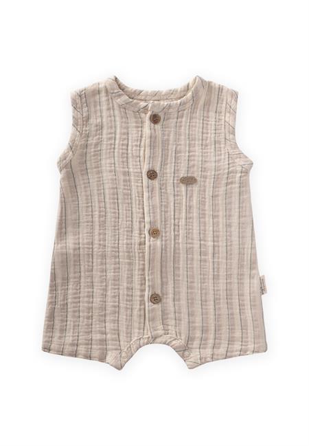 Çizgili Müslin Tulum 0-3 Yaş Bej Çizgili