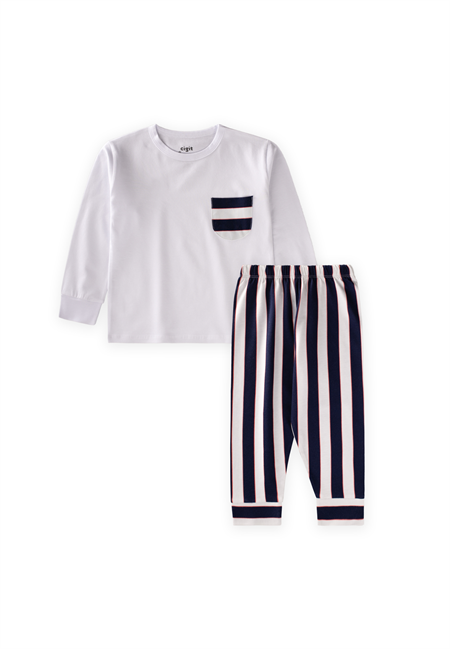 Çizgili Pijama Takım 2-8 Yaş Kırık Beyaz