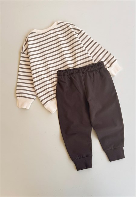 Çizgili Sweatshirt Takım 2-8 Yaş Vizon Çizgili