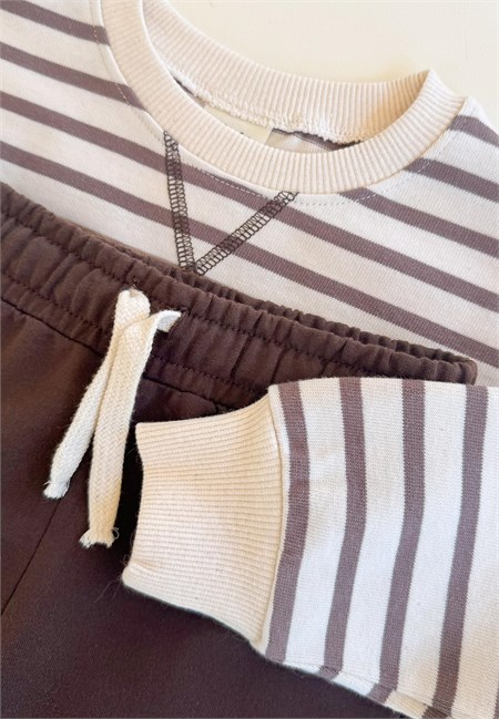 Çizgili Sweatshirt Takım 2-8 Yaş Vizon Çizgili