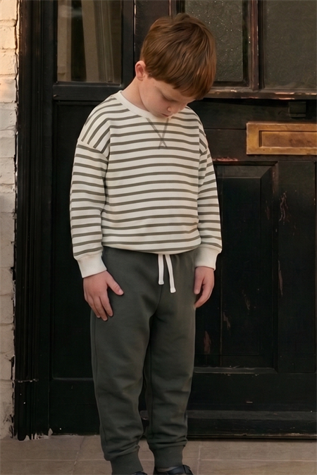 Çizgili Sweatshirt Takım 2-8 Yaş Yeşil Çizgili