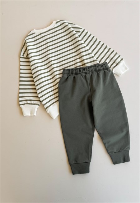Çizgili Sweatshirt Takım 2-8 Yaş Yeşil Çizgili